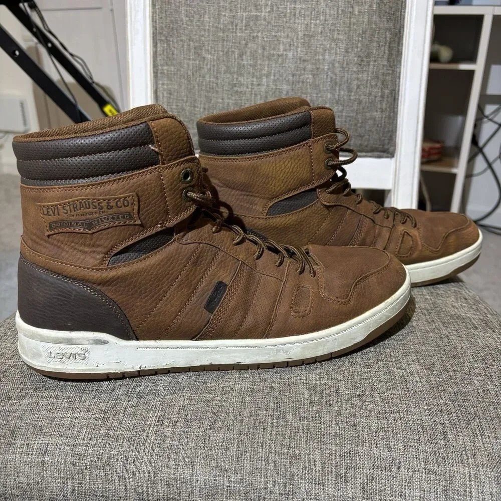 Levi’s Brown Faux Leather Lace Up High Top Sneakers Shoes Men Size 12